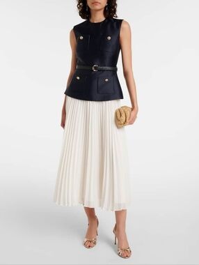 SELF-PORTRAIT belted plisse taffeta midi dress